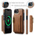iPhone 17e / 16e DG.MING M5 Series Zip RFID Multi Card Detachable Leather Phone Case - Brown