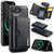 iPhone 17e / 16e DG.MING M6 Series RFID Tri-fold Card Bag Removable Leather Phone Case - Black