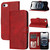 iPhone 17e / 16e Embossed Happy Cat Pattern Flip Leather Phone Case - Red