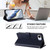 iPhone 17e / 16e Embossed Heart Cat Leather Phone Case with Hand Strap - Blue