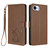 iPhone 17e / 16e Embossed Heart Cat Leather Phone Case with Hand Strap - Brown