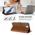 iPhone 17e / 16e Embossed Heart Cat Leather Phone Case with Hand Strap - Brown