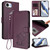 iPhone 17e / 16e Embossed Heart Cat Leather Phone Case with Hand Strap - Dark Purple