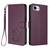 iPhone 17e / 16e Embossed Heart Cat Leather Phone Case with Hand Strap - Dark Purple