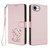 iPhone 17e / 16e Embossed Heart Cat Leather Phone Case with Hand Strap - Pink