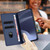 iPhone 17e / 16e Embossed Multi-functional Wallet Retro Leather Phone Case - Dark Blue