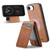 iPhone 17e / 16e Fierre Shann Cowhide Vertical Flip Magnetic Card Holder Phone Case - Brown