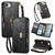 iPhone 17e / 16e Flowers Leaves Zipper Wallet Leather Phone Case with Strap - Black