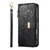 iPhone 17e / 16e Flowers Leaves Zipper Wallet Leather Phone Case with Strap - Black