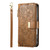 iPhone 17e / 16e Flowers Leaves Zipper Wallet Leather Phone Case with Strap - Brown