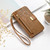 iPhone 17e / 16e Flowers Leaves Zipper Wallet Leather Phone Case with Strap - Brown