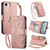 iPhone 17e / 16e Flowers Leaves Zipper Wallet Leather Phone Case with Strap - Pink