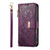 iPhone 17e / 16e Flowers Leaves Zipper Wallet Leather Phone Case with Strap - Purple