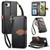iPhone 17e / 16e Leaf Buckle Zipper Wallet Leather Phone Case with Strap - Black