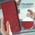 iPhone 17e / 16e Litter Panda Embossing RFID Leather Phone Case with Lanyard - Wine Red