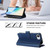 iPhone 17e / 16e Magnetic Closure 9 Card Slots Zipper Leather Case with Hand Strap - Dark Blue