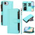 iPhone 17e / 16e Magnetic Closure 9 Card Slots Zipper Leather Case with Hand Strap - Mint Green