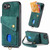 iPhone 17e / 16e Retro Card Wallet Fold Leather Phone Case with Strap - Green