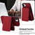 iPhone 17e / 16e Retro Faux Leather Detachable Spring Loaded Card Bag Magnetic RFID Phone Case - Red