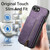 iPhone 17e / 16e Retro Leather Zipper Wallet Back Phone Case - Purple