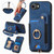 iPhone 17e / 16e Retro Skin-feel Ring Multi-card Wallet Phone Case - Blue