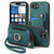 iPhone 17e / 16e Retro Skin-feel Ring Multi-card Wallet Phone Case - Green