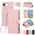 iPhone 17e / 16e Round Buckle Zipper Wallet Leather Phone Case with Crossbody Strap - Pink