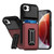 iPhone 17e / 16e Sliding Card Holder Integrated Phone Case with Kickstand - Black Red