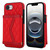iPhone 17e / 16e Splicing Rhombic Texture Card Bag Phone Case with Long Lanyard - Red