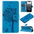 iPhone 17e / 16e Tree & Cat Embossed Pattern Flip Leather Phone Case - Blue