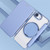 iPhone 17e / 16e Ultra-thin Rotation Holder Magnetic Plating Vegan Leather Phone Case - Sierra Blue