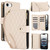 iPhone 17e / 16e YM016 Rhombic Zipper Card Wallet Leather Phone Case with Lanyard - Apricot