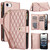 iPhone 17e / 16e YM016 Rhombic Zipper Card Wallet Leather Phone Case with Lanyard - Rose Gold