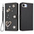 iPhone 17e / 16e ZS01 Double-Layer Heart Floral Vegan Leather Phone Case with Wrist Strap - Black