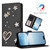 iPhone 17e / 16e ZS01 Double-Layer Heart Floral Vegan Leather Phone Case with Wrist Strap - Black