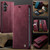 Samsung Galaxy A34 5G CaseMe 033 Calf Leather Lining Microfibre RFID Blocking Phone Case - Red