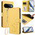 Google Pixel 11 / Pixel 11 Pro Embossed Heart Cat Leather Phone Case with Hand Strap - Yellow
