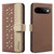 Google Pixel 11 / Pixel 11 Pro Splicing Color Hollow Flower Pattern RFID Leather Phone Case - Brown