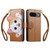 Google Pixel 11 Pro Cat-shaped Zipper Wallet Vegan Leather Phone Case with Strap - Brown