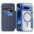 Google Pixel 11 Pro Color-plaid Shield Magnetic RFID Vegan Leather Phone Case - Blue
