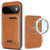 Google Pixel 11 Pro Kalebol Slim MagSafe Ring Magnetic Card Bag Leather Phone Case - Brown