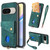 Google Pixel 11 Pro Retro Card Wallet Fold Leather Phone Case with Strap - Green