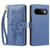 Google Pixel 11 Pro XL Butterfly Flower Zipper Wallet Vegan Leather Phone Case with Strap - Dark Blue