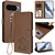 Google Pixel 11 Pro XL Embossed Heart Cat Leather Phone Case with Hand Strap - Brown