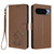 Google Pixel 11 Pro XL Embossed Heart Cat Leather Phone Case with Hand Strap - Brown