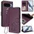 Google Pixel 11 Pro XL Embossed Heart Cat Leather Phone Case with Hand Strap - Dark Purple