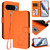 Google Pixel 11 Pro XL Embossed Heart Cat Leather Phone Case with Hand Strap - Orange