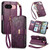 Google Pixel 11 Pro XL Flowers Leaves Zipper Wallet Leather Phone Case with Strap - Purple