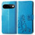 Google Pixel 11 Pro XL Four-leaf Clasp Embossed Buckle Leather Phone Case - Blue