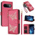 Google Pixel 11 Pro XL Glitter Butterfly Zipper Vegan Leather Phone Case with Wrist Strap - Rose Red